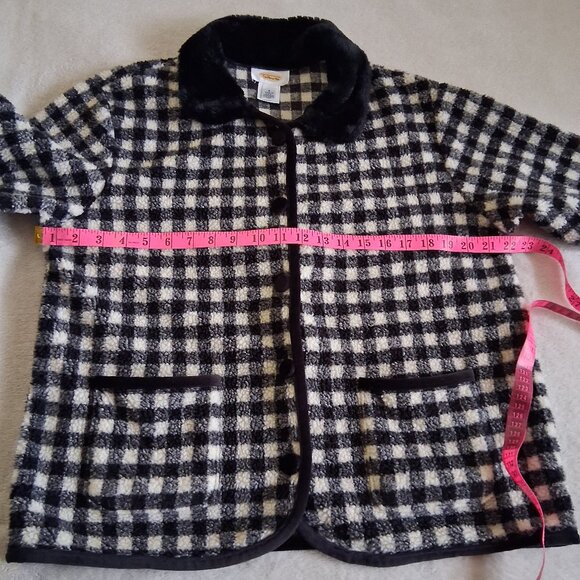 Talbots Vintage Women's Small Black & White Plaid Velvet Trim Fleece Jacket - Picture 12 of 14
